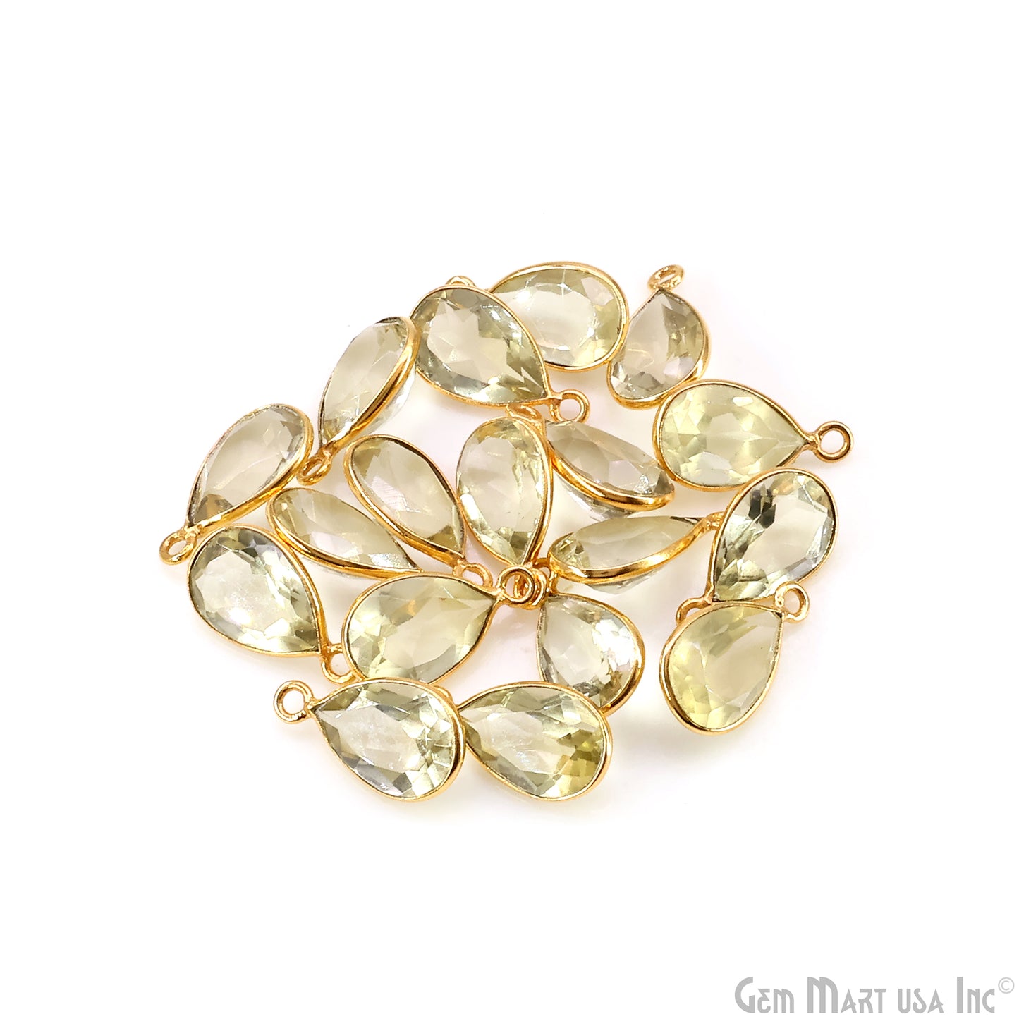 Pears 8x12mm Brilliant Cut Gold Plated Bezel Single Bail Gemstone Connector