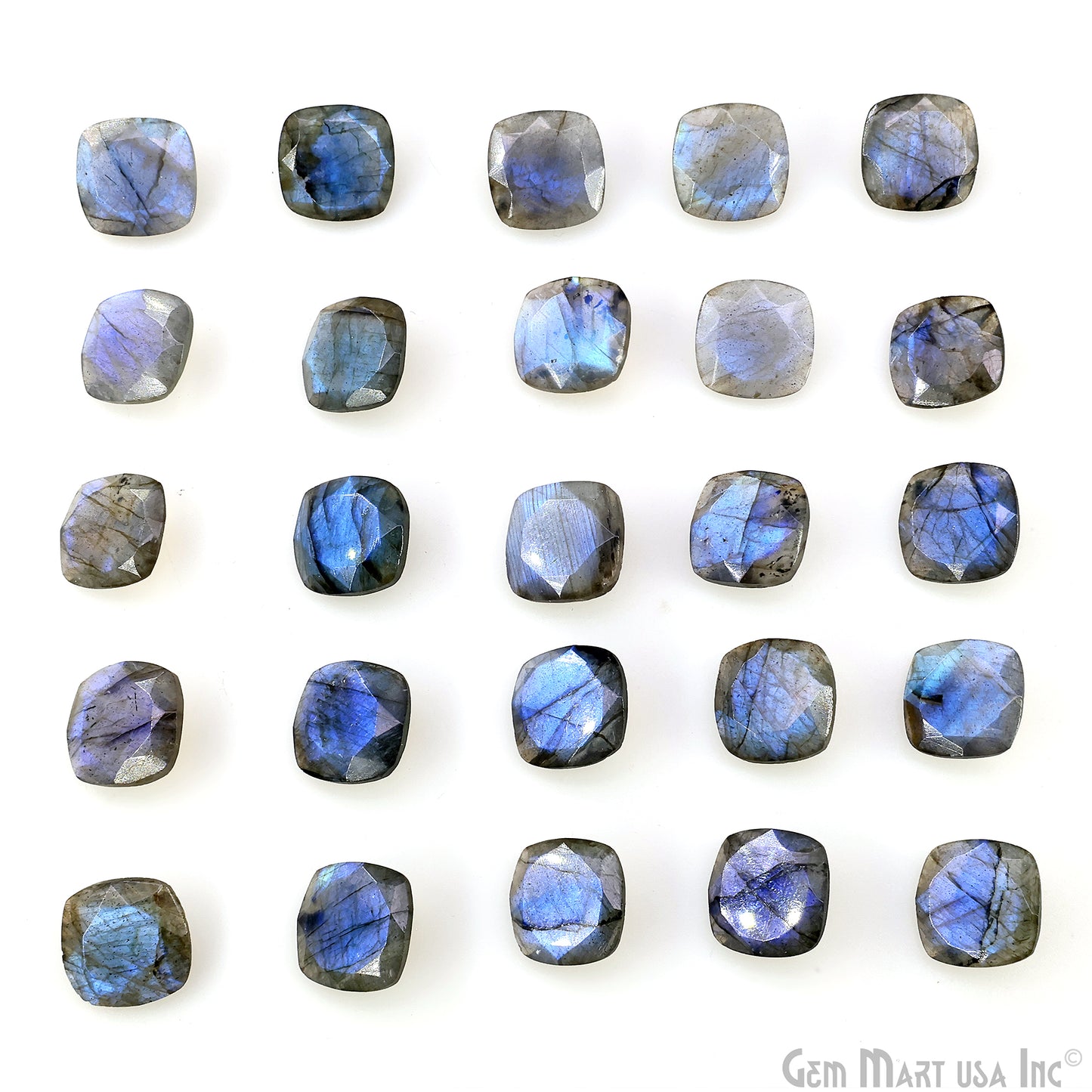 Labradorite Wholesale Gemstones, 100% Natural Semi-Precious Gems, Blue Flash Faceted Loose Gems, 14mm, Cushion, 2PC Lot