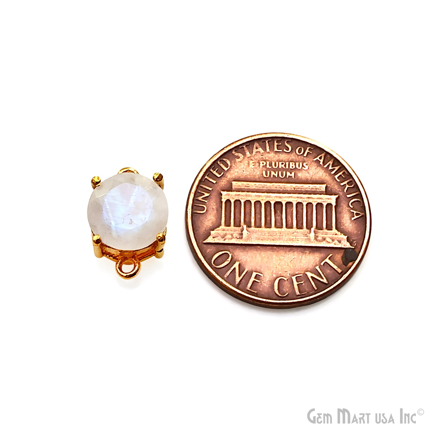 Rainbow Moonstone Prong Setting Gold Plated Flashy Gemstone Connector