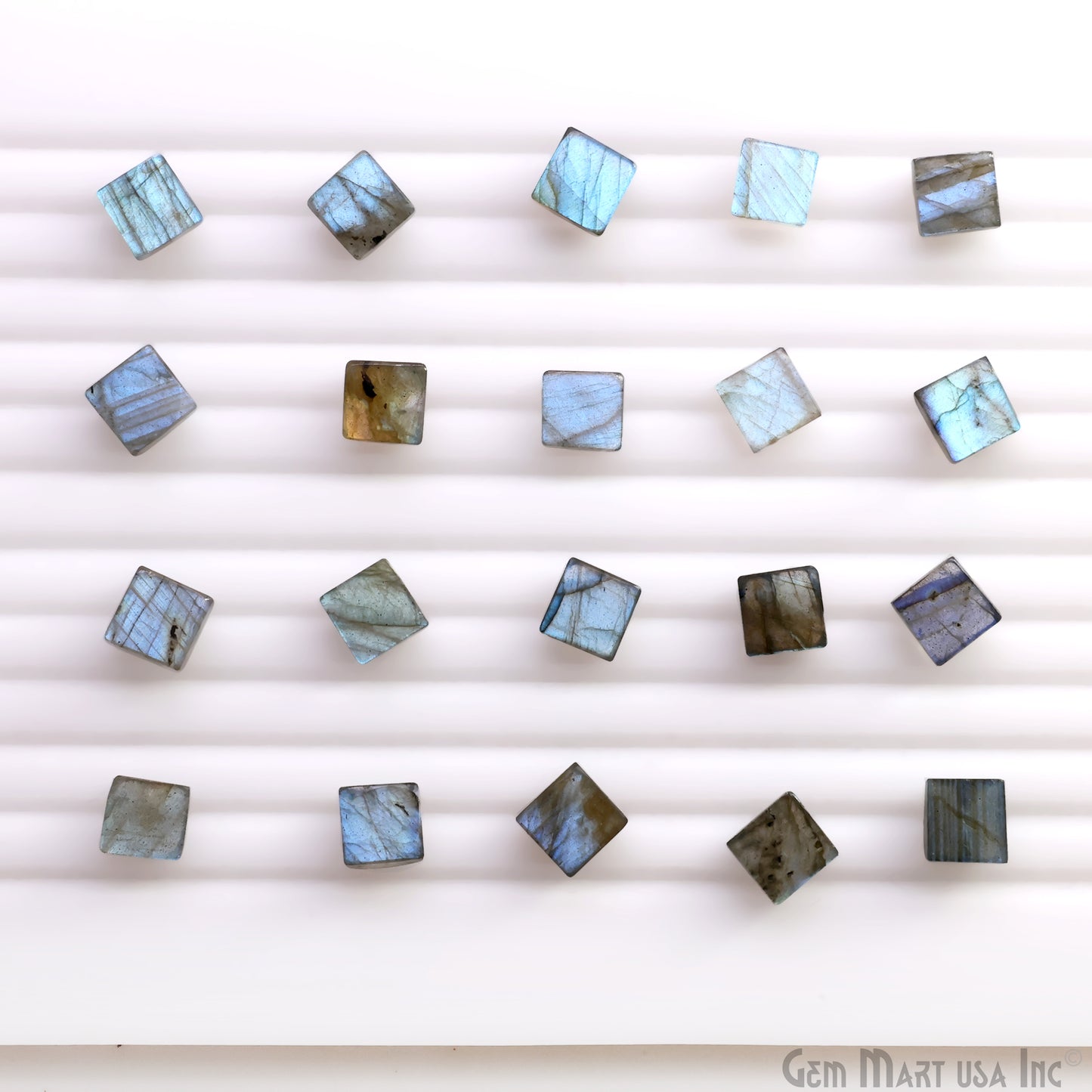 Labradorite Wholesale Gemstones, 100% Natural Semi-Precious Gems, Blue Flash Cabochon Loose Gems, 8mm, Square, 4PC Lot
