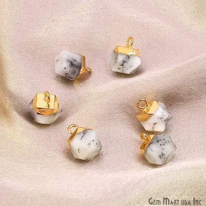 Gemstone Hexagonal Prism Shape Pendant 12x10mm Gold Plated Charm for DIY Jewelry