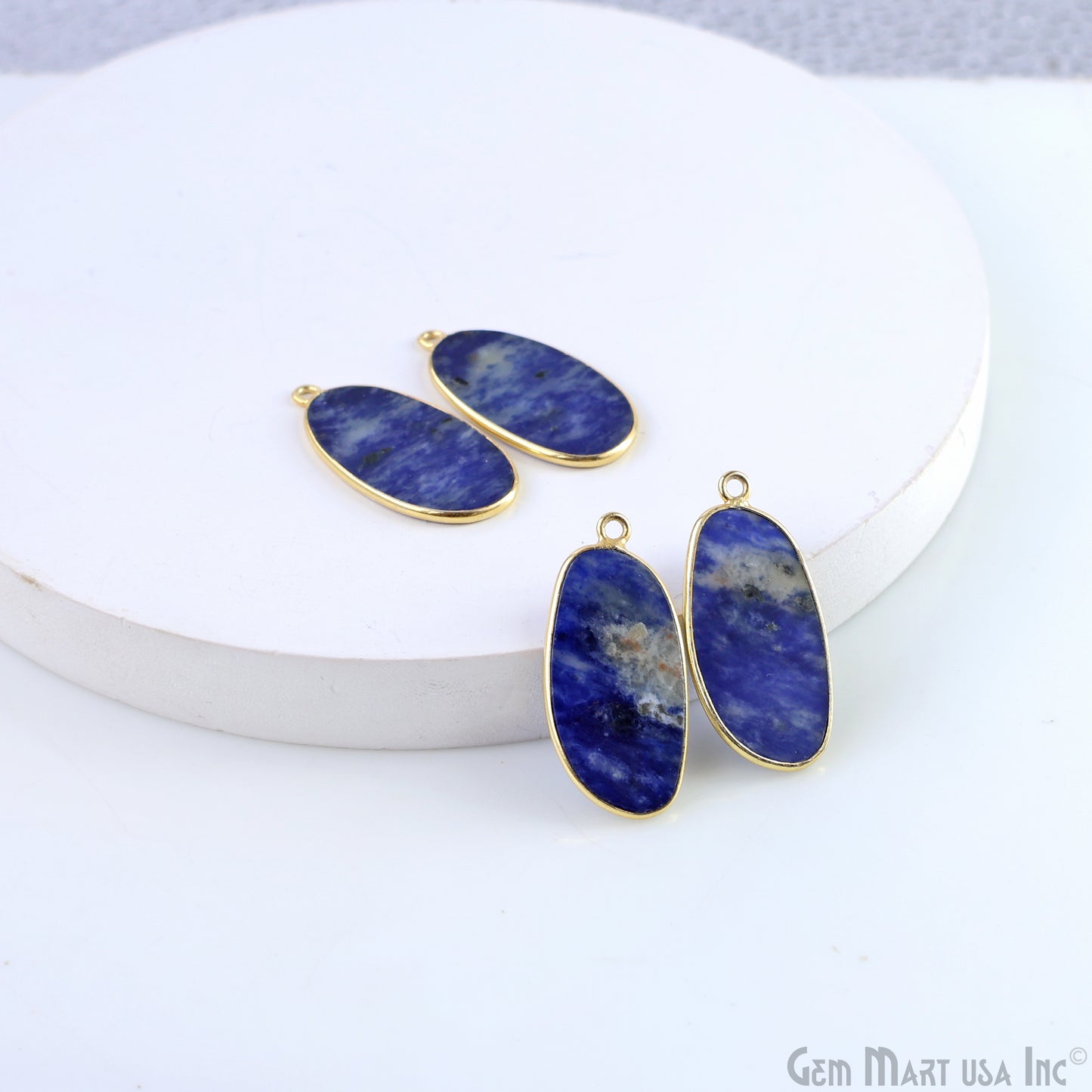 Sodalite Free Form Gold Plated Single Bail Bezel Smooth Slab Slice Thick Gemstone Connector 30x16mm 1 Pair