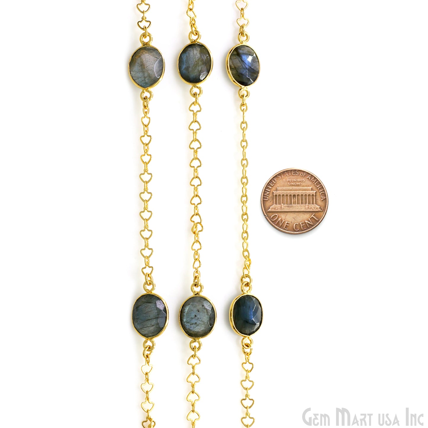 Labradorite Faceted 9x11mm Oval Gold Plated Connector Bezel Link Chain