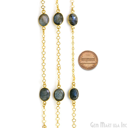 Labradorite Faceted 9x11mm Oval Gold Plated Connector Bezel Link Chain