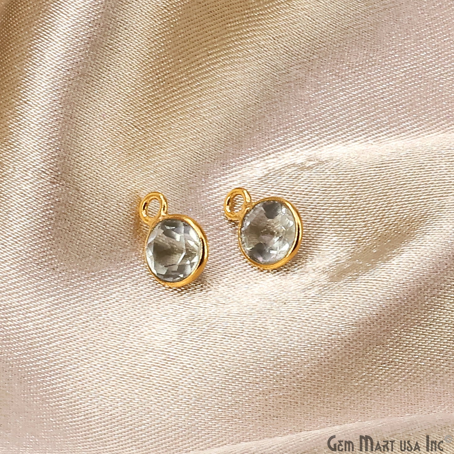 Round 7mm Brilliant Cut Gold Plated Bezel Single Bail Gemstone Connector