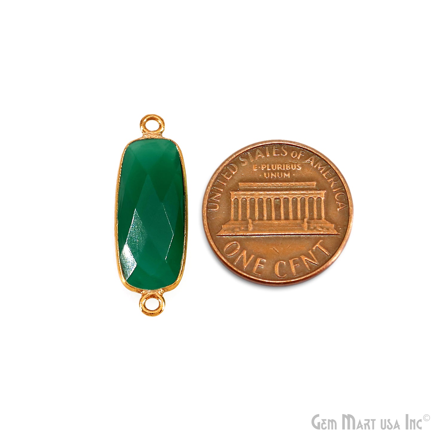 Green Onyx 27x9mm Rectangle Faceted Gold Bezel Double Bail Gemstone Connector