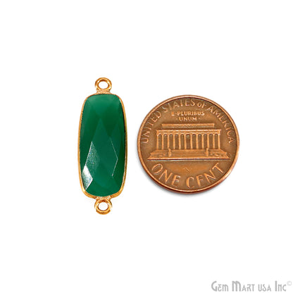 Green Onyx 27x9mm Rectangle Faceted Gold Bezel Double Bail Gemstone Connector