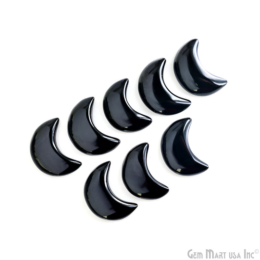 Black Onyx Moon Shaped Natural Stone Hand Carved Gemstone