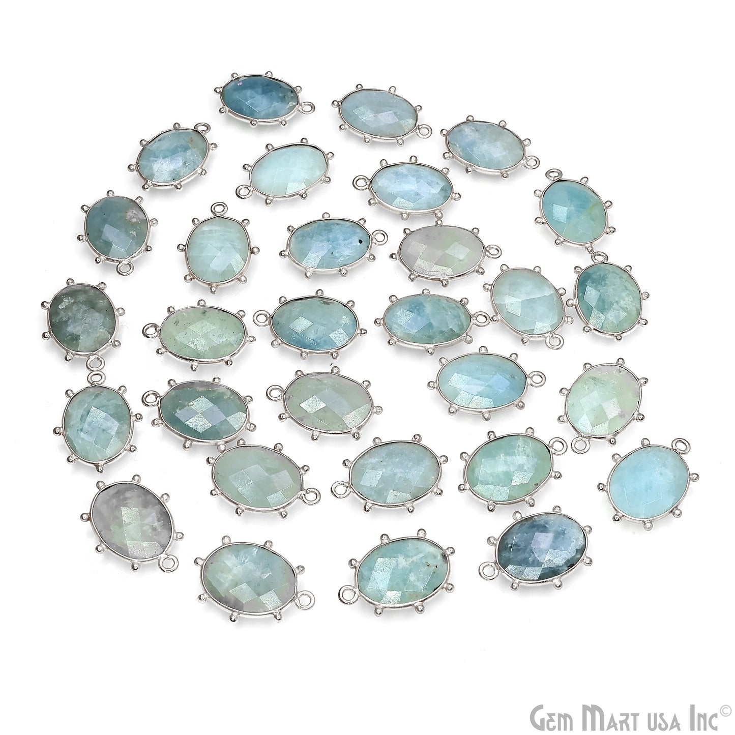 Oval 21x15mm Design Bezel Silver Plated Single Bail Gemstone Connector