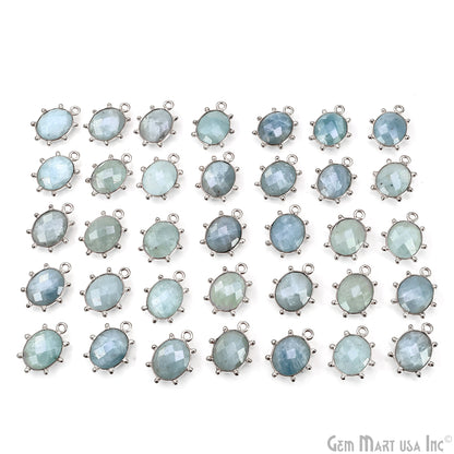 Aquamarine Oval 17x13mm Design Bezel Silver Plated Single Bail Gemstone Connector