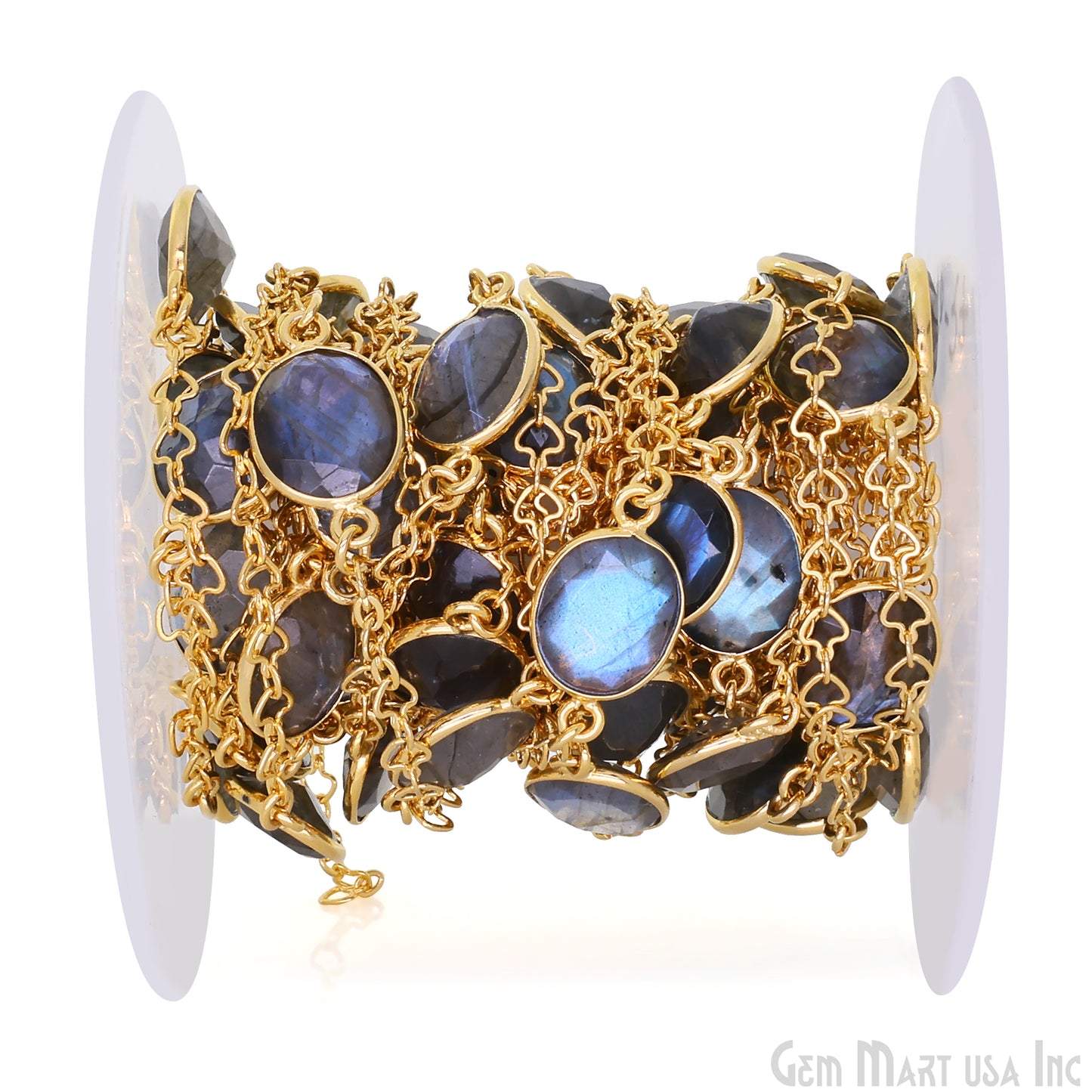 Labradorite Free Form 10mm Gold Plated Link Bezel Connector Chain