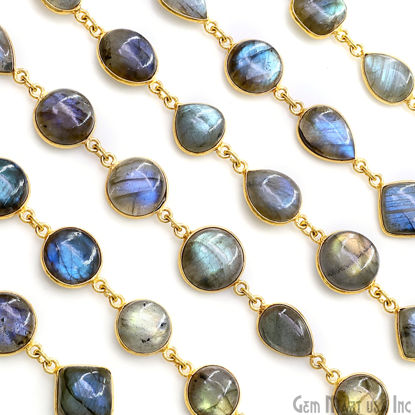 Labradorite Cabochon 10mm Mix Shape Gold Plated Bezel Continuous Connector Chain