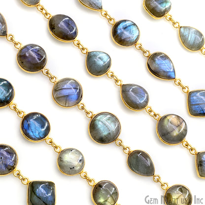 Labradorite Cabochon 10mm Mix Shape Gold Plated Bezel Continuous Connector Chain