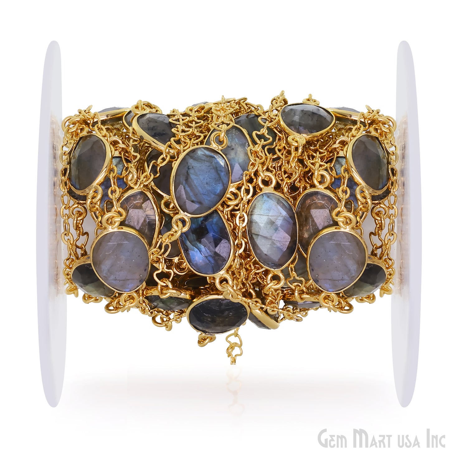 Labradorite Faceted 10-15mm Free Form Shape Gold Plated Connector Bezel Link Chain