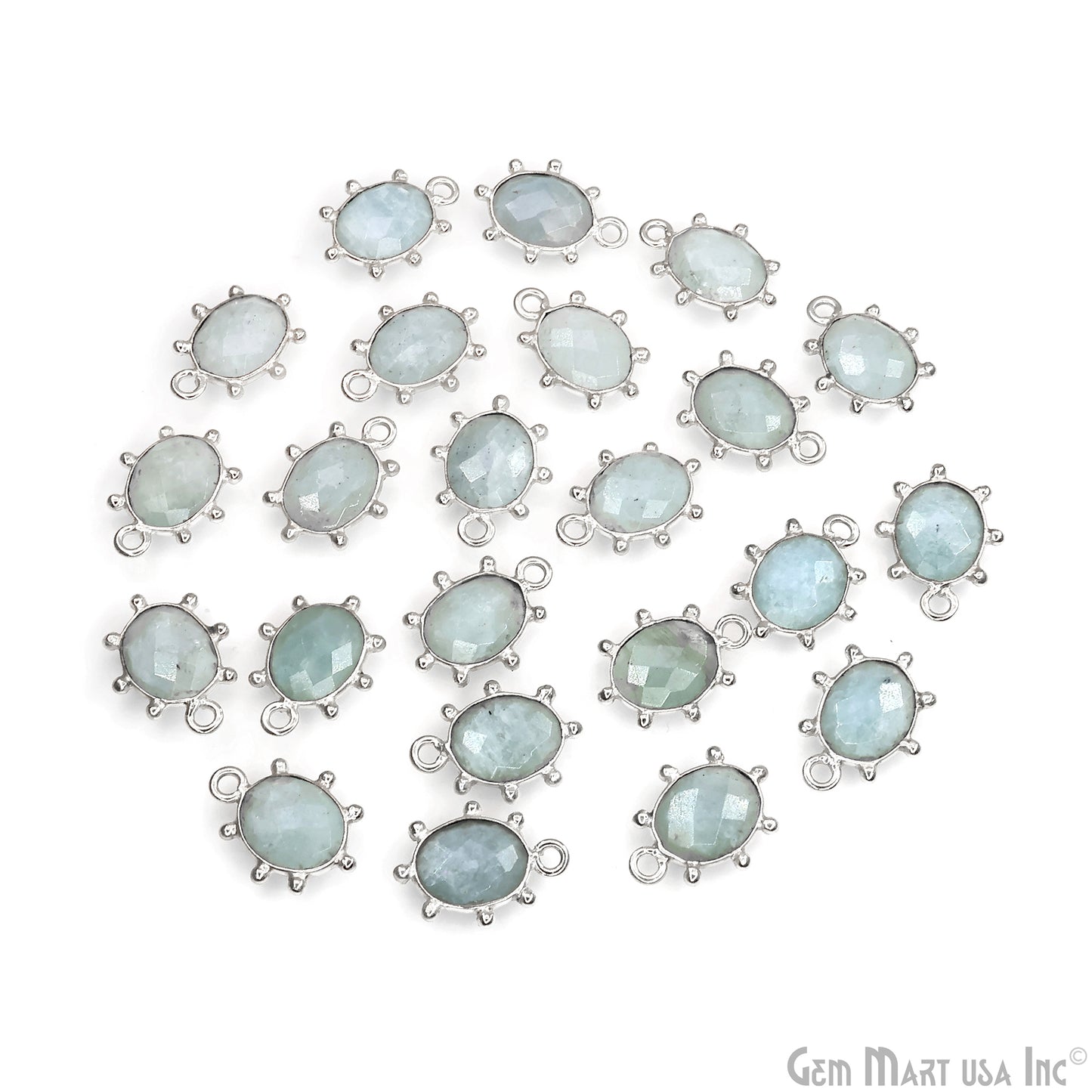 Oval 15x11mm Design Bezel Silver Plated Single Bail Gemstone Connector