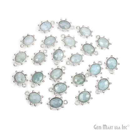 Oval 15x11mm Design Bezel Silver Plated Single Bail Gemstone Connector