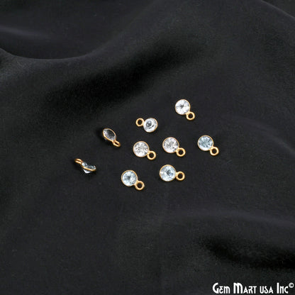 Blue Topaz 5mm Round Brilliant Cut Gold Plated Bezel Single Bail Connector