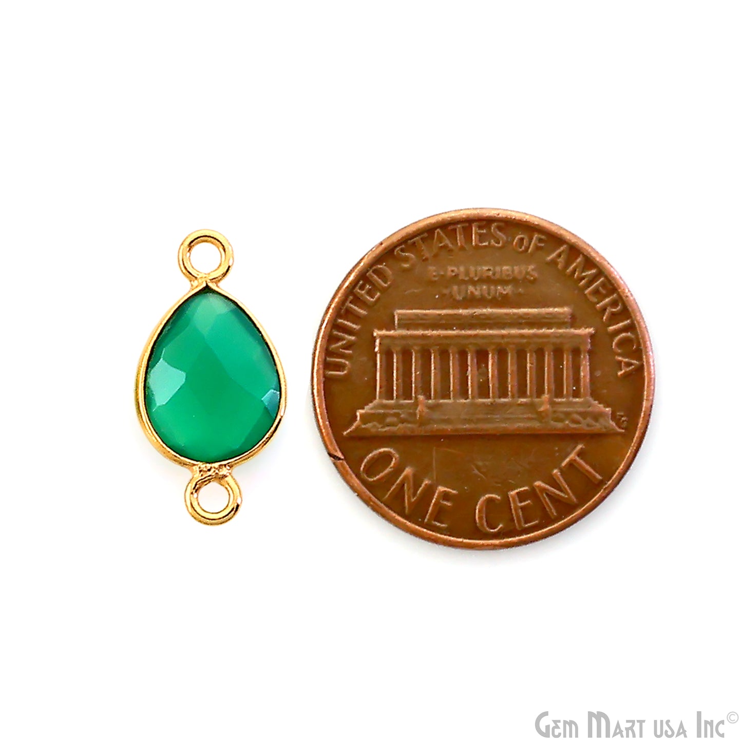 Green Onyx 7x10mm Pears Double Bail Gold Bezel Gemstone Connector