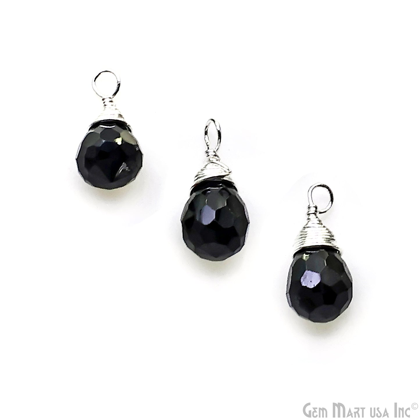 Black Onyx Drop 7x5mm Silver Wire Wrapped Single Bail Connector