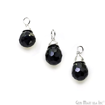 Black Onyx Drop 7x5mm Silver Wire Wrapped Single Bail Connector