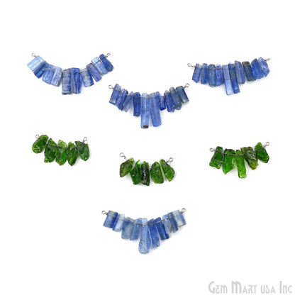 Uncut Gemstone Beads Bar Silver Plated Wire Wrapped Pendant 27x13mm