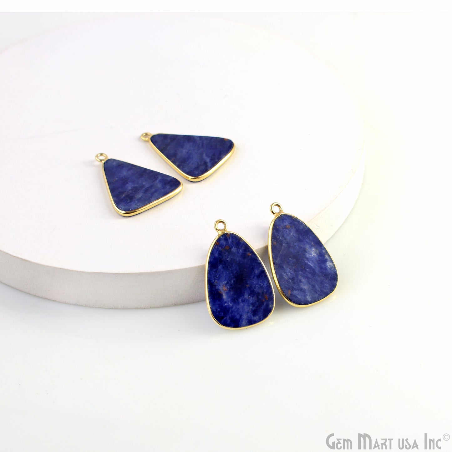 Sodalite Triangle Gold Plated Single Bail Bezel Smooth Slab Slice Thick Gemstone Connector 29x20mm 1 Pair