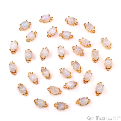 Rainbow Moonstone Cabochon Oval Prong Gold Plated Bail Connector