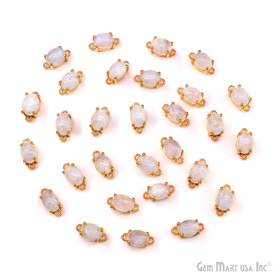 Rainbow Moonstone Cabochon Oval Prong Gold Plated Bail Connector