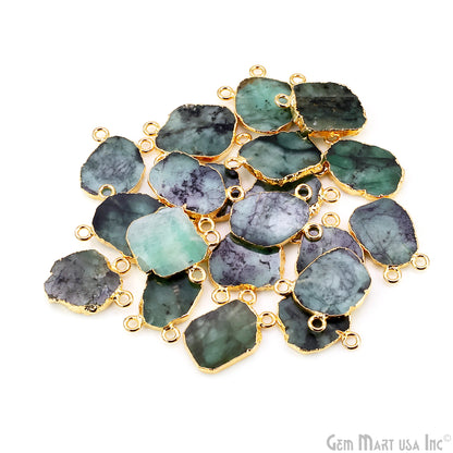 Emerald Free Form 17x13mm Electroplated Gemstone Cat Bail Connector