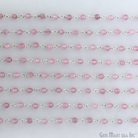 Rose Quartz 3mm Silver Plated Beaded Wire Wrapped Rosary Chain