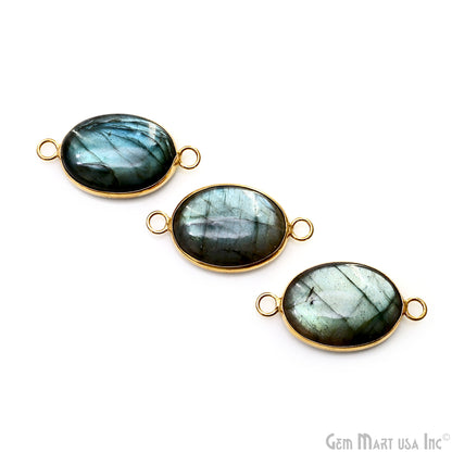 Flashy Labradorite 35x19mm Cabochon Oval Double Bail Gold Bezel Gemstone Connector