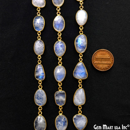 Rainbow Moonstone Fancy Cut Shape 15mm UP Gold Plated Continuous Connector Chains