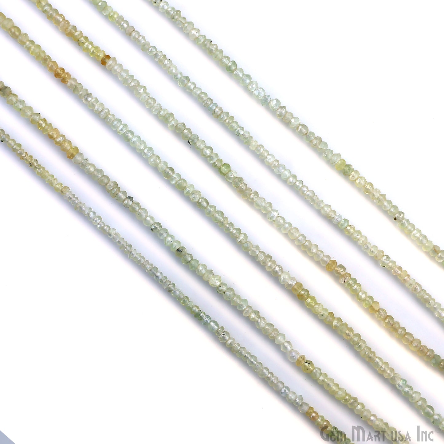 Prehnite Rondelle Beads, 13 Inch Gemstone Strands, Drilled Strung Nugget Beads, Faceted Round, 3-4mm