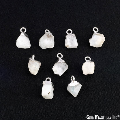 Rough Rainbow Moonstone Gemstone Organic Silver Edged Single Bail Connector