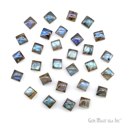 Labradorite Wholesale Gemstones, 100% Natural Semi-Precious Gems, Blue Flash Cabochon Loose Gems, 10mm, Square, 4PC Lot