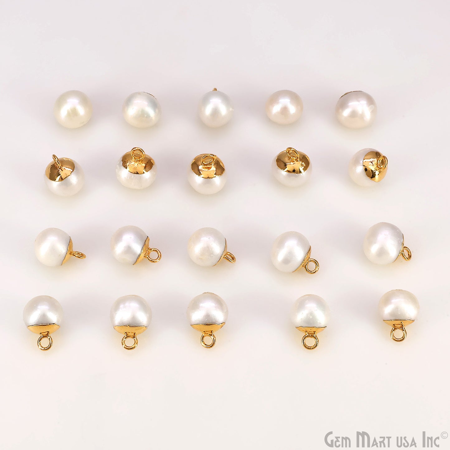 Pearl Round Cabochon Charm With Gold Electroplated Cap Single Bail Pendant