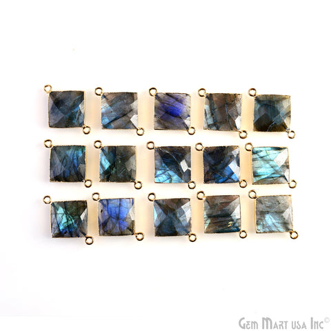 Flashy Labradorite 16mm Square Gold Electroplated Double Bail Connector
