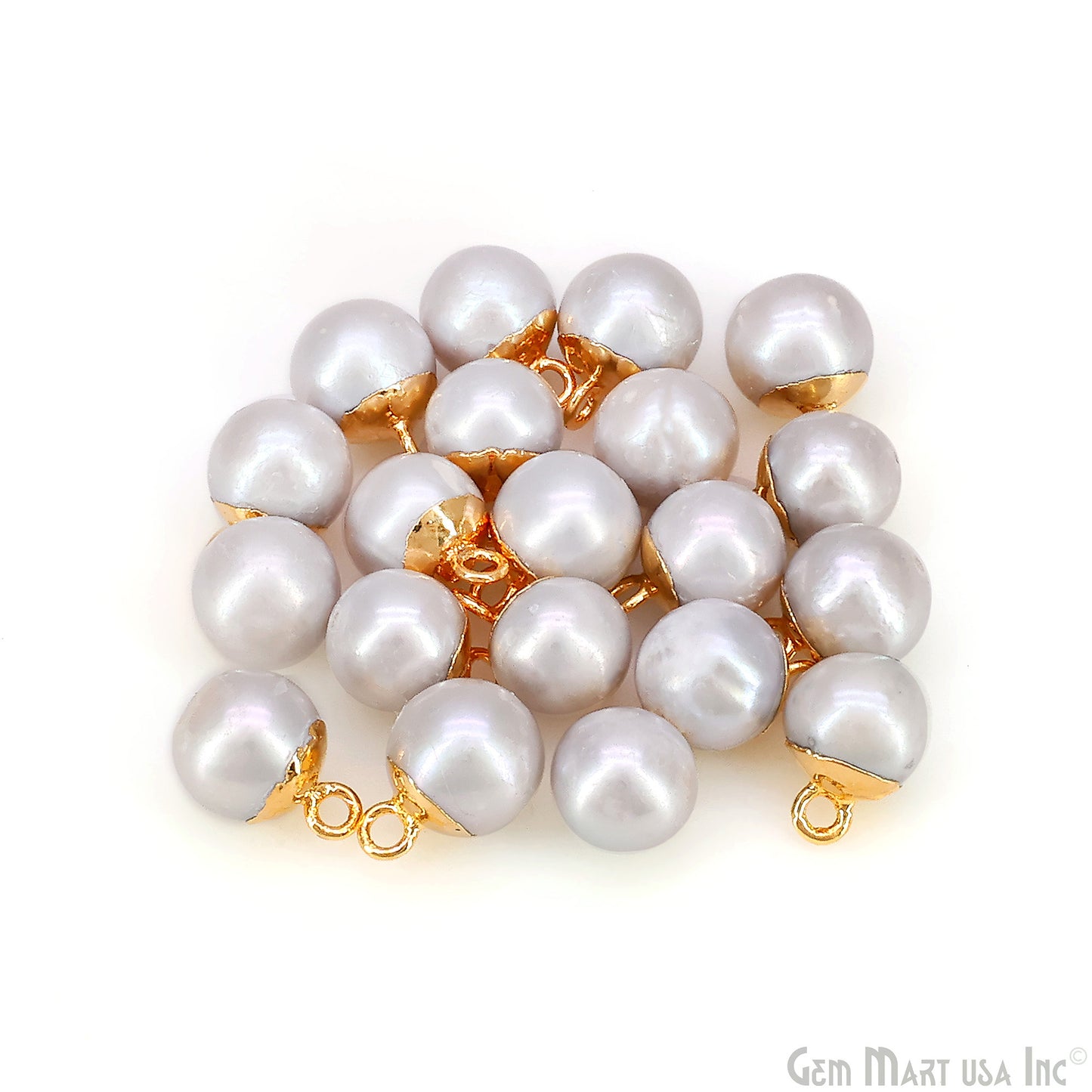 Pearl Round Cabochon Charm With Gold Electroplated Cap Single Bail Pendant