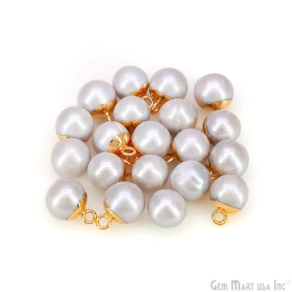 Pearl Round Cabochon Charm With Gold Electroplated Cap Single Bail Pendant