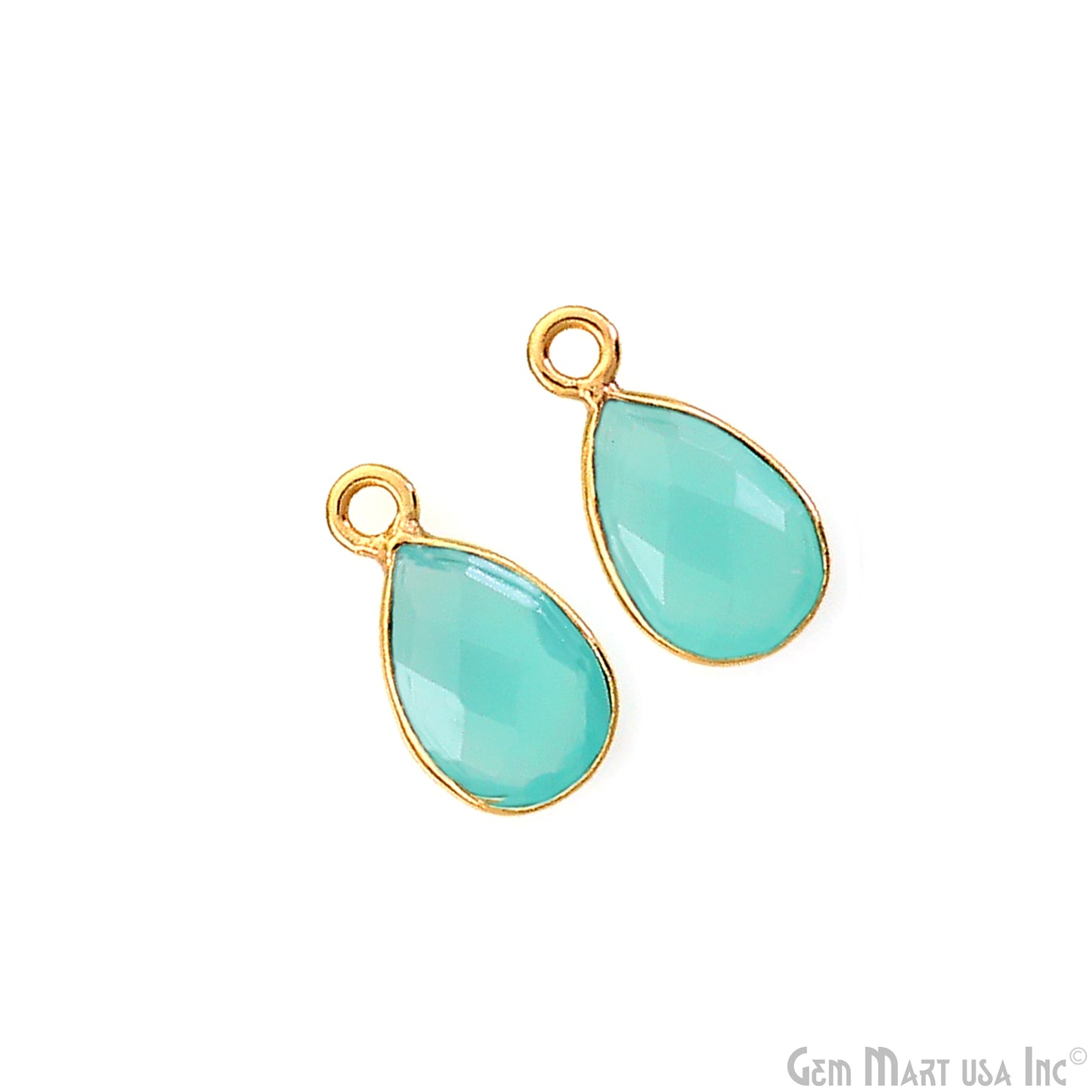 Aqua Chalcedony Pears 6x8mm Gemstone Single Bail Gold Bezel Connector