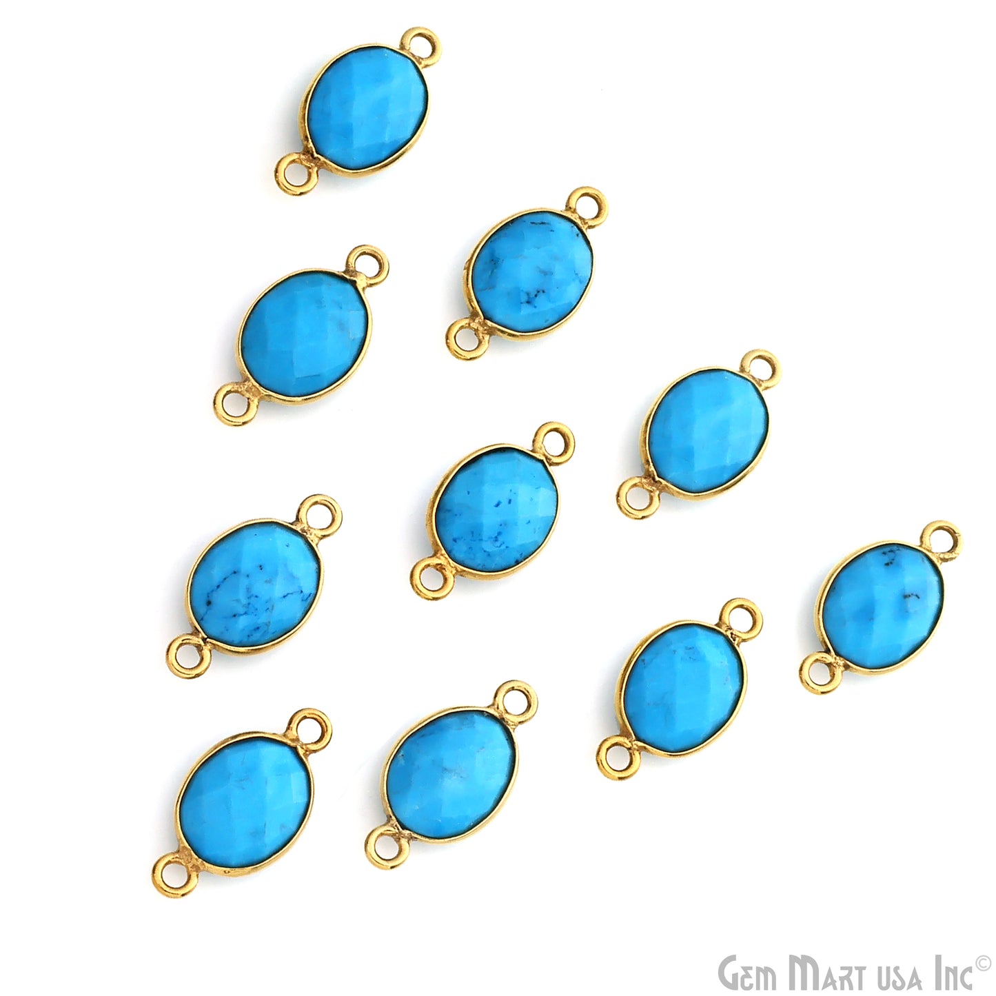 Turquoise 8x10mm Oval Double Bail Gold Bezel Gemstone Connector