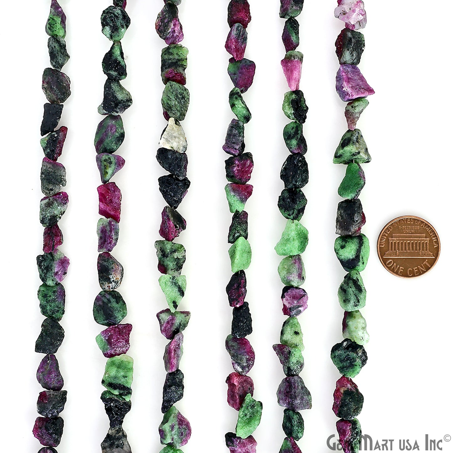 Ruby Zoisite Rough Beads, 9 Inch Gemstone Strands, Drilled Strung Briolette Beads, Free Form, 7x5mm