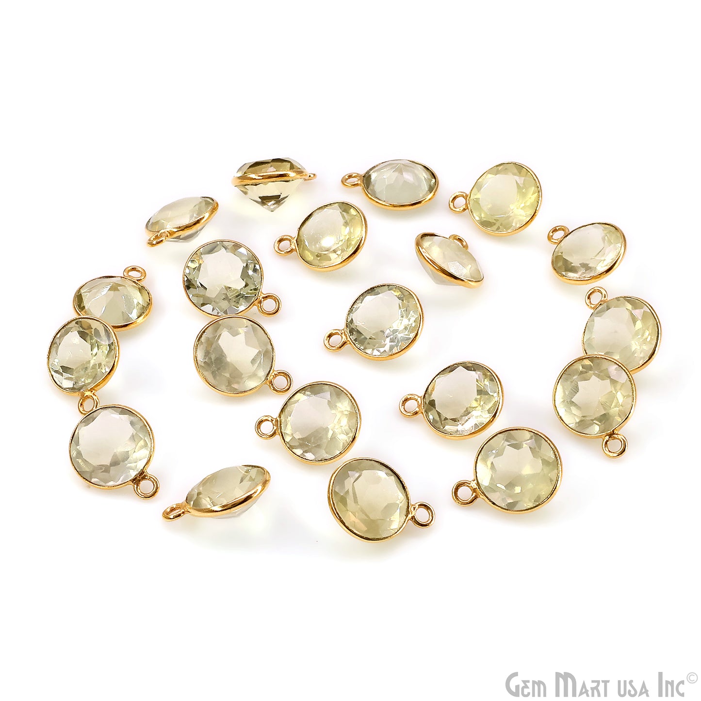 Round 10mm Brilliant Cut Gold Plated Bezel Single Bail Gemstone Connector