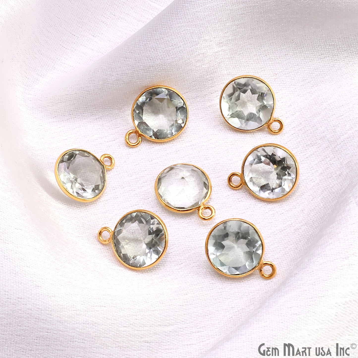 Round 10mm Brilliant Cut Gold Plated Bezel Single Bail Gemstone Connector