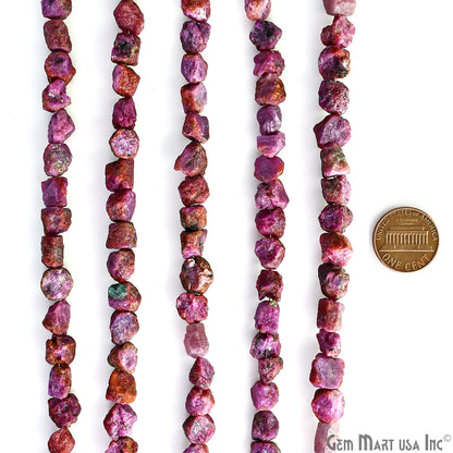 Ruby Rough Beads, 9 Inch Gemstone Strands, Drilled Strung Briolette Beads, Free Form, 7x5mm