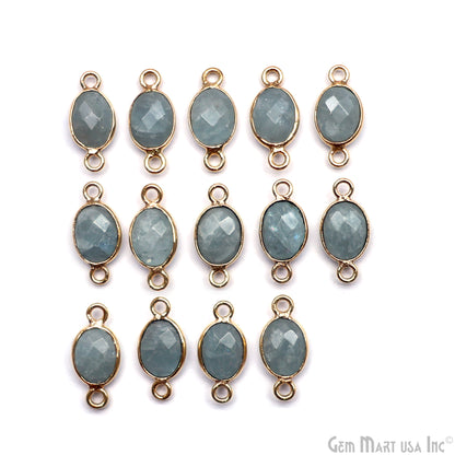 Oval 6x8mm Gold Plated Bezel Double Bail Gemstone Connector