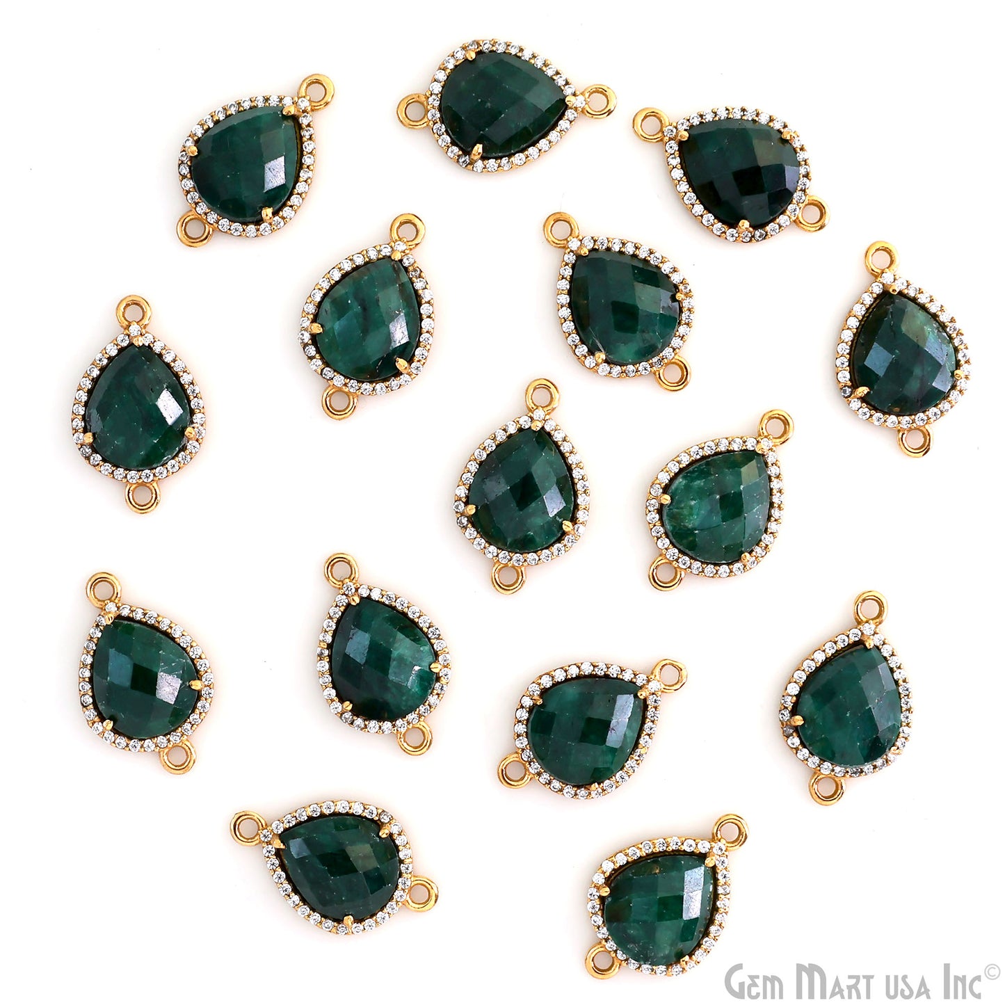 Emerald 10x12mm Pear Cubic Zirconia Gold Prong Setting Single Bail Gold Plated Bezel Connector