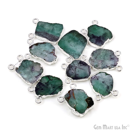 Emerald Free Form 17x13mm Electroplated Gemstone Cat Bail Connector