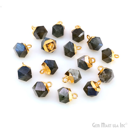 Gemstone Hexagonal Prism Shape Pendant 12x10mm Gold Plated Charm for DIY Jewelry