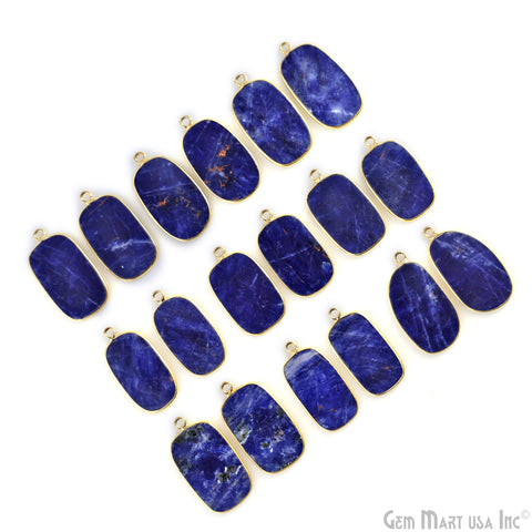 Sodalite Octagon Gold Plated Single Bail Bezel Smooth Slab Slice Thick Gemstone Connector 29x16mm 1 Pair